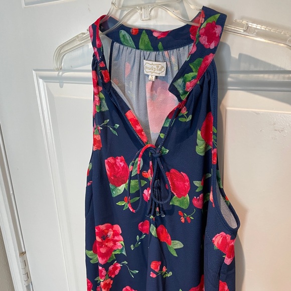 Mud Pie Rose Flower High-Neck Sleeveless Top Size Small, Navy Blue Tassels - Picture 7 of 9